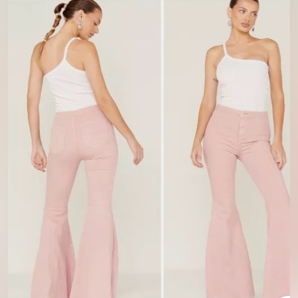 Free People Just Float On Flare Wide Leg High Rise Jeans  90’s Pink Size 26
